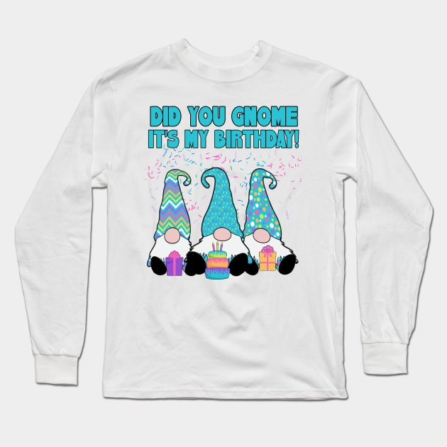 Birthday Gnomes 3 Nordic Gnomes Birthday Cake Balloons Long Sleeve T-Shirt by Kdeal12